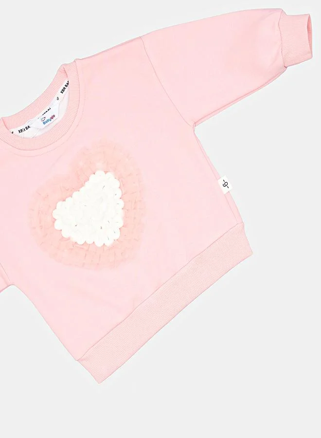 babyqlo Pink Heart Sweatshirt With Embroidered Jeans
