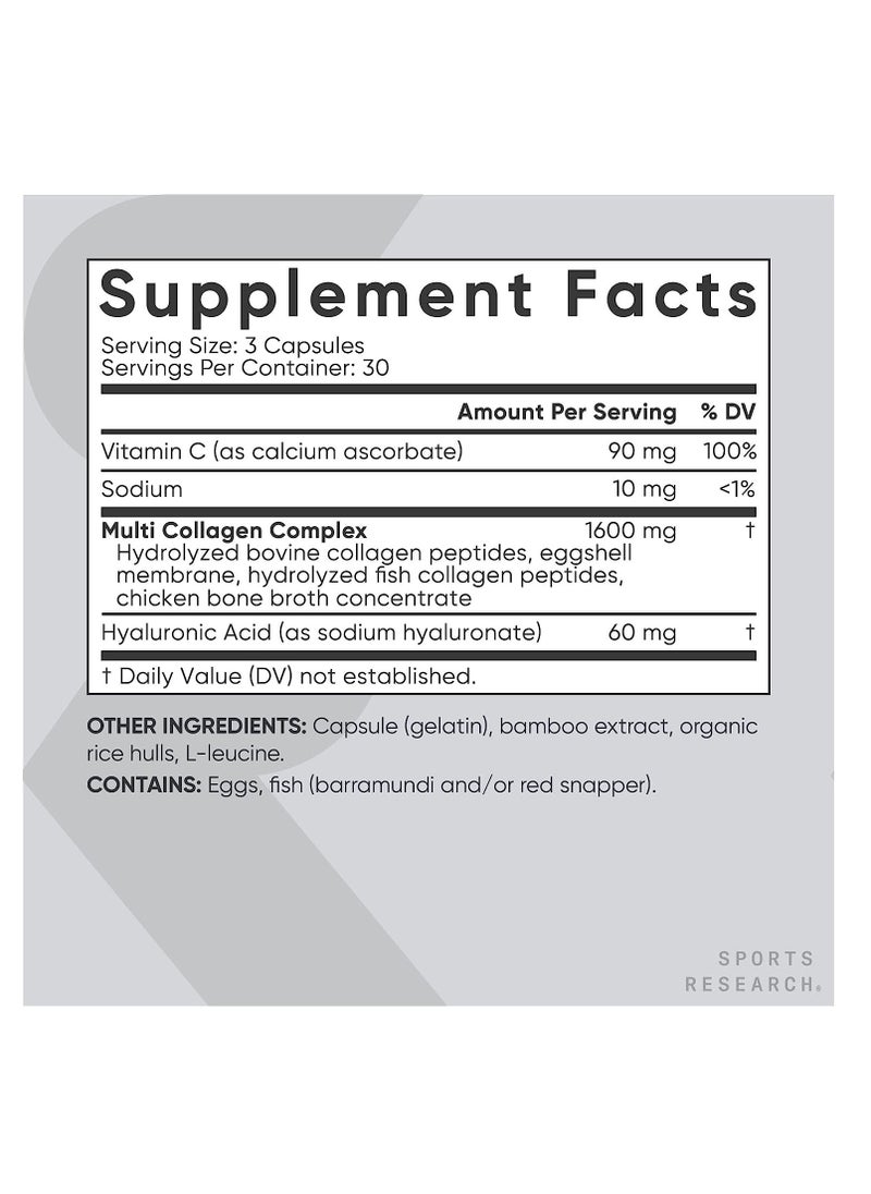 SPORTS RESEARCH - Multi Collagen Complex 1600 mg Per Serving 90 Capsules - Image 1
