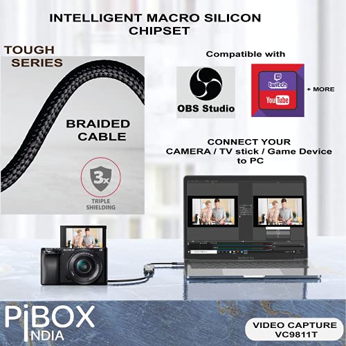 pibox India Video Capture Card, PiBOX India Braided Tough, 4K HDMI to USB 3.0 Game Capture Device Aluminium Windows Android Mac,HD 1080P Audio Video Card Live Streaming Gaming, Teaching Live Broadcasting - Image 3
