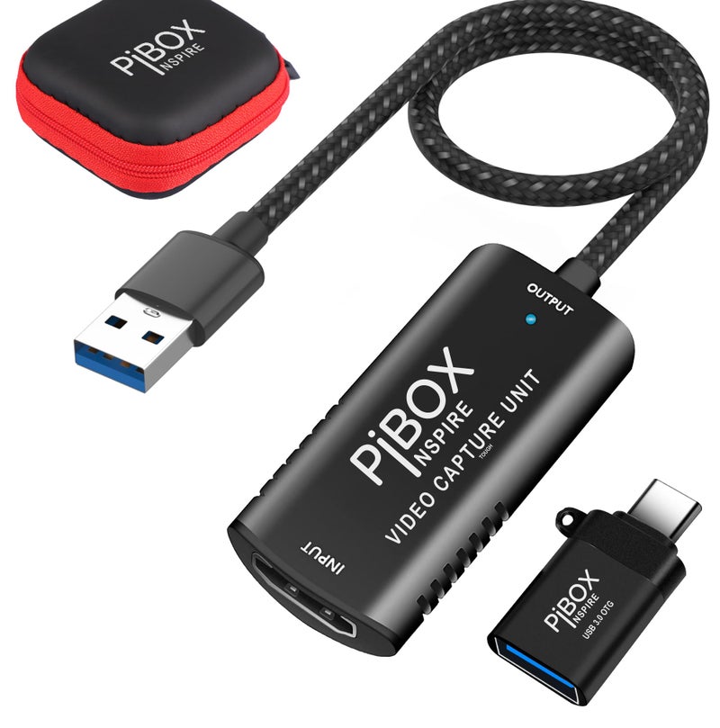 pibox India Video Capture Card, PiBOX India Braided Tough, 4K HDMI to USB 3.0 Game Capture Device Aluminium Windows Android Mac,HD 1080P Audio Video Card Live Streaming Gaming, Teaching Live Broadcasting - Image 1