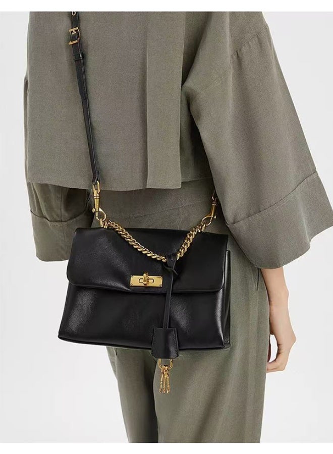 Charles & Keith Charles&Keith Black Leather Shoulder Bag with Gold Chain, Women's Fashion Handbag, Suitable for Daily and Elegant Appearance - Image 3