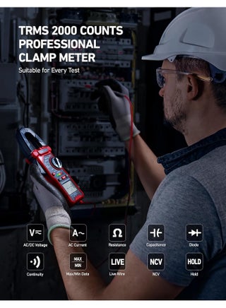 AstroAI Digital Clamp Meter Multimeter 2000 Counts Amp Voltage Tester Auto-ranging with AC/DC Voltage, AC Current, Resistance, Capacitance, Continuity, Live Wire Test, Non-Contact Voltage Detection  for Gifts - view 2