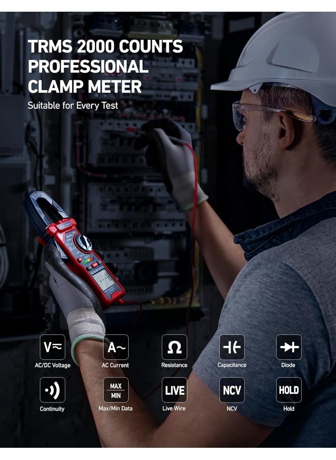 AstroAI AstroAI Digital Clamp Meter Multimeter 2000 Counts Amp Voltage Tester Auto-ranging with AC/DC Voltage, AC Current, Resistance, Capacitance, Continuity, Live Wire Test, Non-Contact Voltage Detection  - Image 2