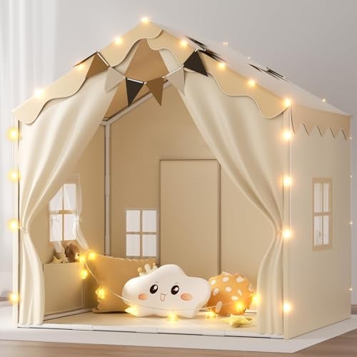 EagleStone 2in1 Kids TentLarge Play Tent with Padded Mat and LightsKids Playhouse with 2 Doors 4 Windows2 Large Side PocketsIndoor Outdoor Kid Play Tent for Toddlers53 x40 x 51 - Image 1