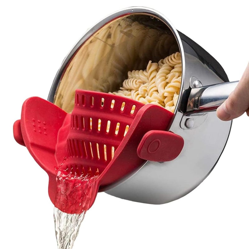 Kitchen Gizmo Snap N Strain Silicone Pot Strainer Adjustable ClipOn Pasta Strainer for Pots Pans and Bowls Large Red Kitchen Colander