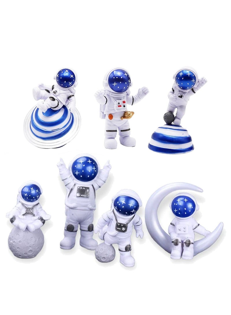 7 PCS Miniature Astronaut Decorations Space Cake Decoration Space Theme Desktop Spaceman Statues for Outer Space Birthday Cupcake Decoration Spaceman Astronaut Theme Party Decors Starry Blue - Image 1