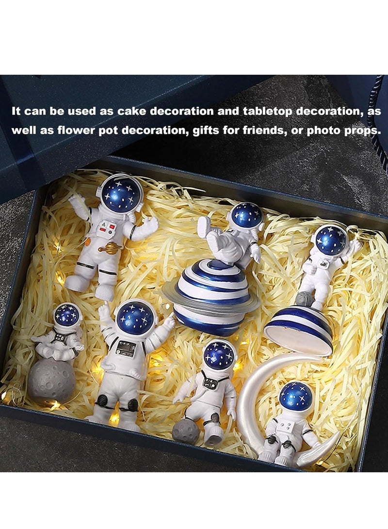 7 PCS Miniature Astronaut Decorations Space Cake Decoration Space Theme Desktop Spaceman Statues for Outer Space Birthday Cupcake Decoration Spaceman Astronaut Theme Party Decors Starry Blue - Image 4