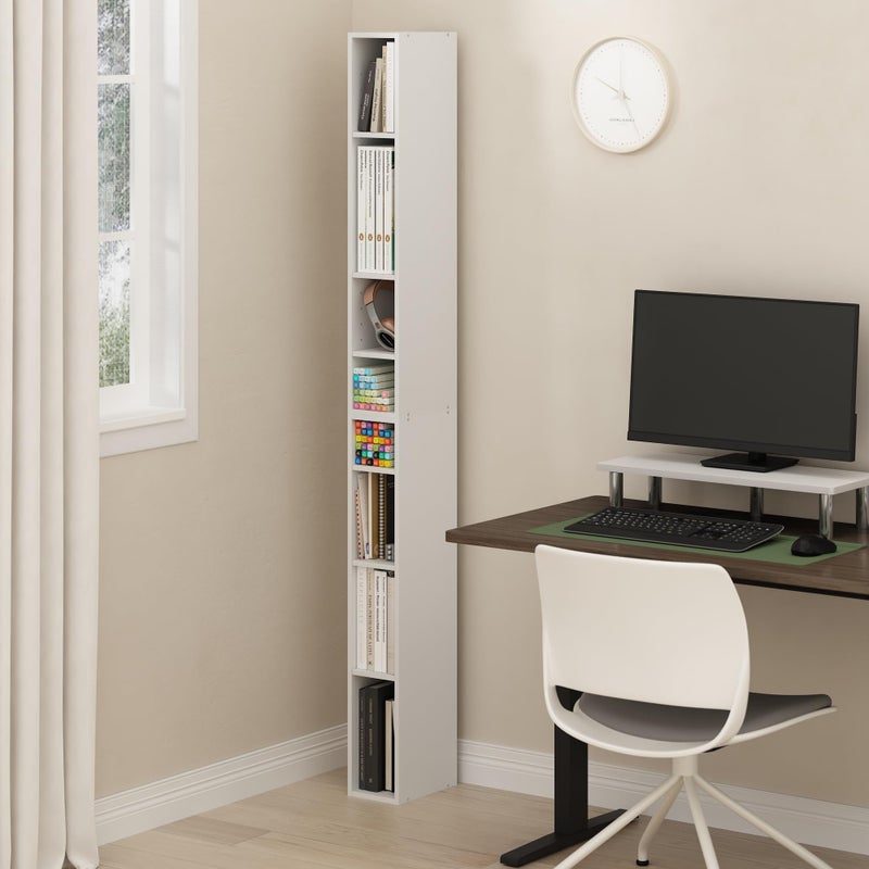 Furinno Fulda Book Shelf, 8-Tier Bookshelf, Bookcase with Space Saving Storage Shelf, 9.2 x 5.9 x 70.9, for Living Room, Bedroom, Home Office, for Living Room, Bedroom, Home Office, White - Image 2