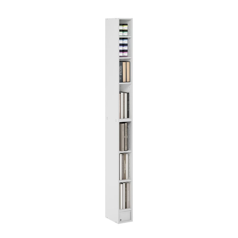 Furinno Fulda Book Shelf, 8-Tier Bookshelf, Bookcase with Space Saving Storage Shelf, 9.2 x 5.9 x 70.9, for Living Room, Bedroom, Home Office, for Living Room, Bedroom, Home Office, White - Image 1