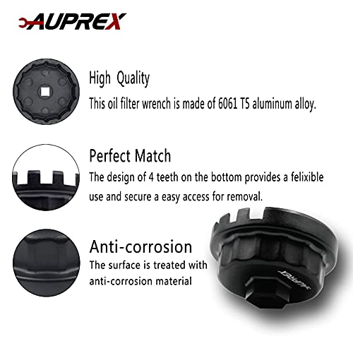 AUPREX Aluminum Oil Filter Wrench for Toyota Camry, Lexus, Tundra, 4Runner, Highlander, RAV4 and More, 64mm 14 Flutes, Black - Image 3