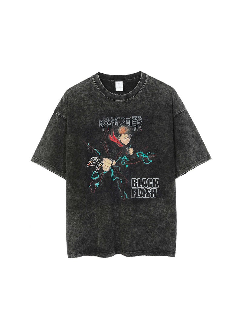 Generic - New Anime Printed T-shirt Short Sleeves 220g Cotton Men Womens Top Dull Black Crew Neck Anime Shirt 10 - Image 1