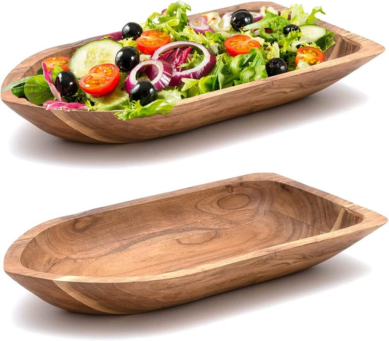 GUTE Rowboat Serving Bowl Boat Salad Bowl approx 16 L x 6 W x 5 H 50 fl oz Capacity Long Wooden Single - Image 1