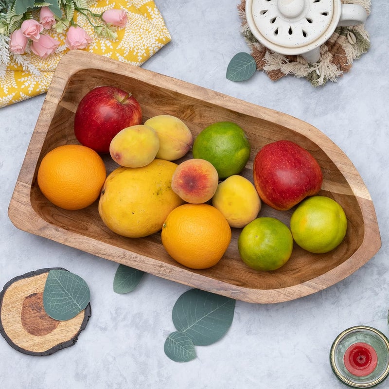 GUTE Rowboat Serving Bowl Boat Salad Bowl approx 16 L x 6 W x 5 H 50 fl oz Capacity Long Wooden Single - Image 5