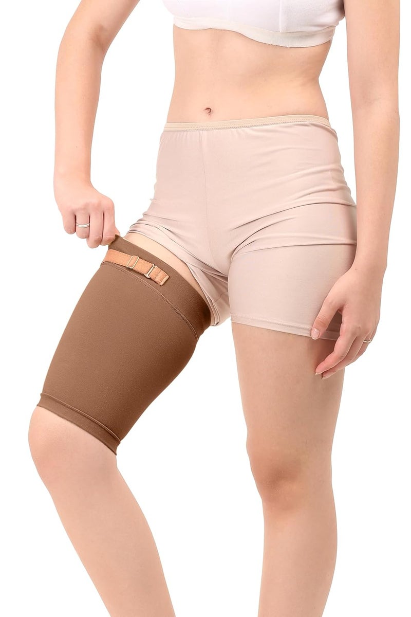 Dermapress Medical Compression Thigh Support Sleeve || MODERATE COMPRESSION || COTTON FABRIC || Groin Support Sleeve || Hamstring Compression Sleeve || Burn recovery || (Large, Brown) - Image 2