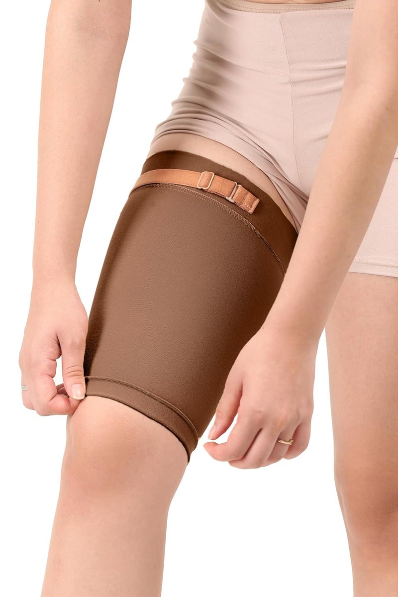 Dermapress Medical Compression Thigh Support Sleeve || MODERATE COMPRESSION || COTTON FABRIC || Groin Support Sleeve || Hamstring Compression Sleeve || Burn recovery || (Large, Brown) - Image 1