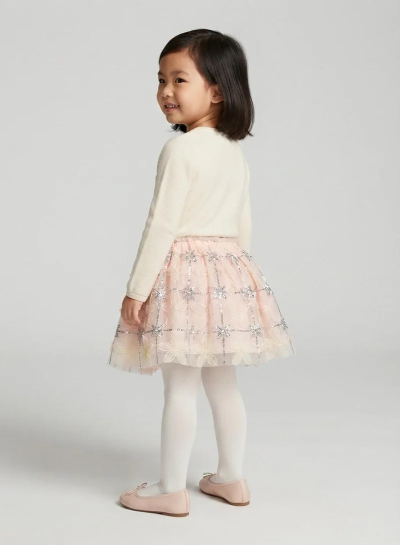Babyqlo Girls Pink Floral Sequin Tulle Party Skirt