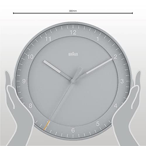 Braun Classic Large Analogue Wall Clock with Silent Sweep Movement, Easy to Read, 30cm Diameter in Grey, Model BC17G. - Image 3