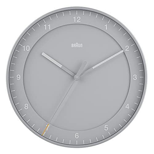 Braun Classic Large Analogue Wall Clock with Silent Sweep Movement, Easy to Read, 30cm Diameter in Grey, Model BC17G. - Image 1