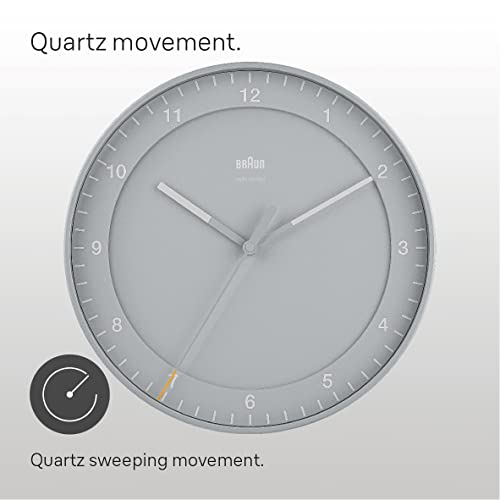 Braun Classic Large Analogue Wall Clock with Silent Sweep Movement, Easy to Read, 30cm Diameter in Grey, Model BC17G. - Image 4