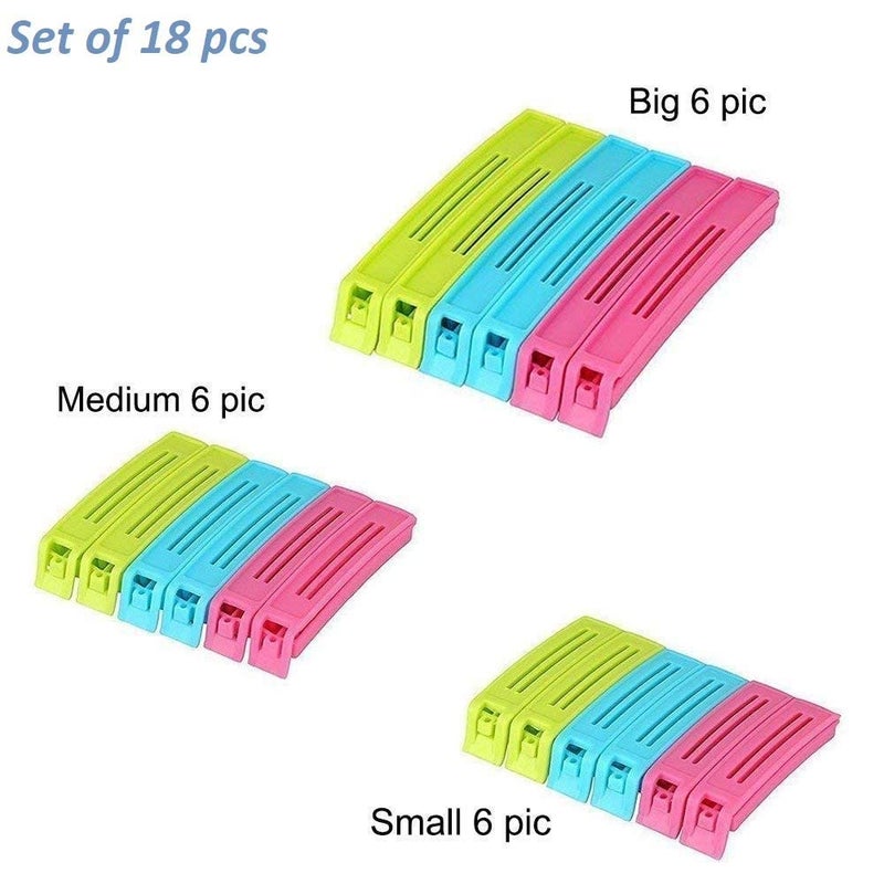 Anshri 3 Different Size Plastic Food Snack Bag Pouch Clip Sealer Large Medium Small Plastic Snack Seal Sealing Bag Clips Vacuum Sealer Set of 18 MultiColor - Image 4