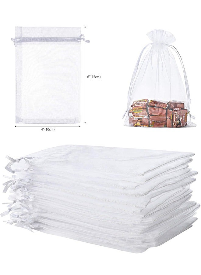 50 - الأورجانزا أكياس ، أكياس الهدايا مع سحب الحبل ، أبيض شفاف أكياس الهدايا ، وأكياس المجوهرات سحب الحبل ، هدايا الزفاف ، وأكياس الحلوى ، 10 سم × 15 سم - Image 2