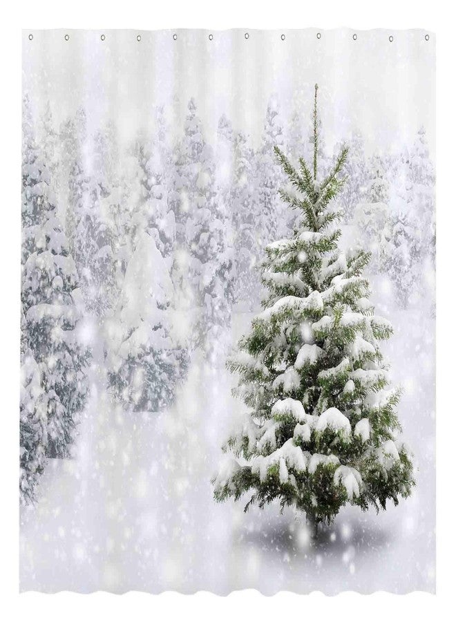 Allenjoy 72x72 inch Christmas Shower Curtain Set Natural Winter Forest Snowflake Snowfall Bathroom Curtain Durable Waterproof Fabric Bathtub Sets Home Decor - Image 1