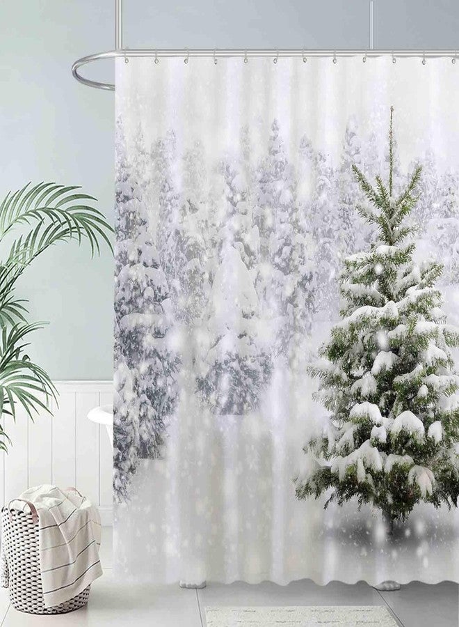 Allenjoy 72x72 inch Christmas Shower Curtain Set Natural Winter Forest Snowflake Snowfall Bathroom Curtain Durable Waterproof Fabric Bathtub Sets Home Decor - Image 2