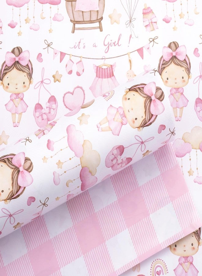 Yarcony ورق تغليف هدايا ياركوني للبنات، ورق تغليف وردي لحفلات استقبال المولود، ورق تغليف هدايا بنقشة مربعات لطيفة ومناسب لعيد الميلاد الأول، وحفلات الأميرات، وعطلات الأطفال (لفة صغيرة، 17 بوصة × 33 قدمًا) - Image 1