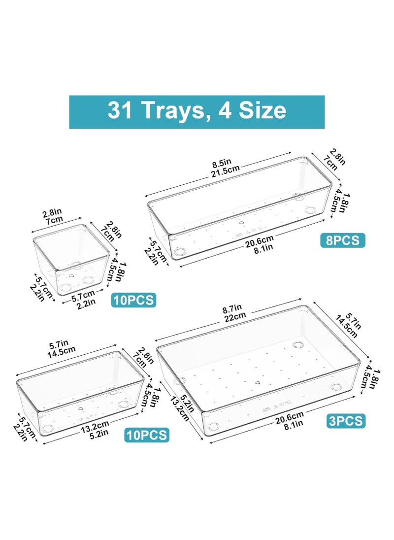 Generic Set of 31 clear plastic drawer organizers, multi-size, organize drawers in bathroom, makeup, jewelry, kitchen and office.  - Image 2
