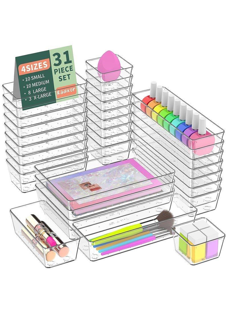 Generic Set of 31 clear plastic drawer organizers, multi-size, organize drawers in bathroom, makeup, jewelry, kitchen and office.  - Image 1