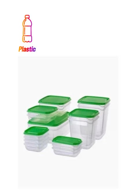 17-piece plastic food container set with lid, clear/green
