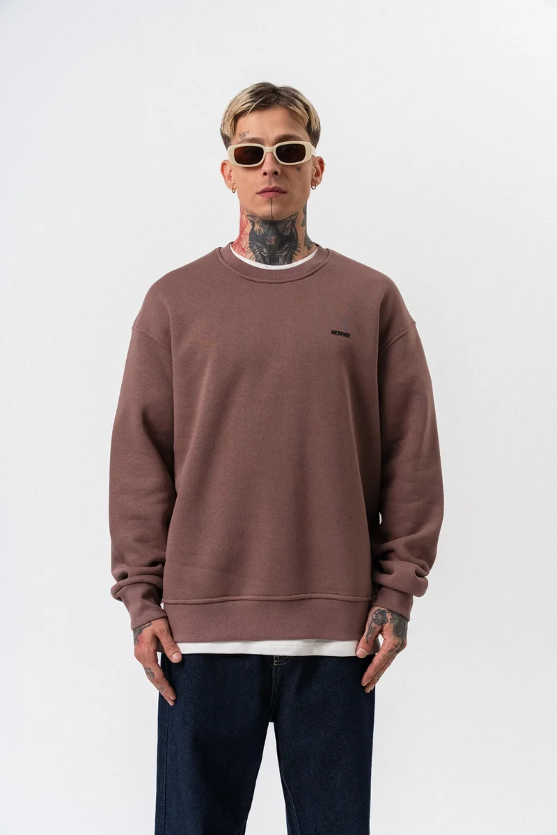 RESPIRE Men's Respire Letter Detail Basic Oversize Sweatshirt Cocoa