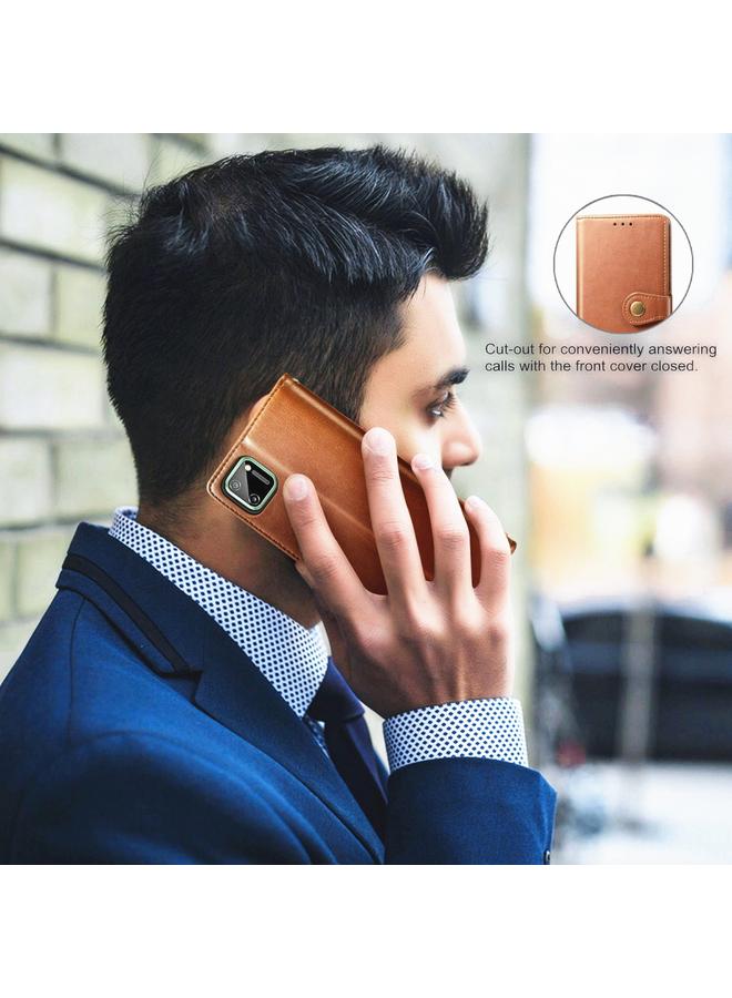 اس-توب جراب لهاتف OPPO Realme C11 جراب هاتف من الجلد بلون سادة مع مشبك وحزام وإطار للصور وفتحة للبطاقات ومحفظة ووظيفة الحامل - Image 5