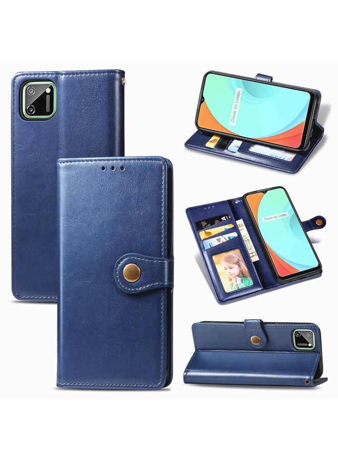 اس-توب جراب لهاتف OPPO Realme C11 جراب هاتف من الجلد بلون سادة مع مشبك وحزام وإطار للصور وفتحة للبطاقات ومحفظة ووظيفة الحامل - Image 1