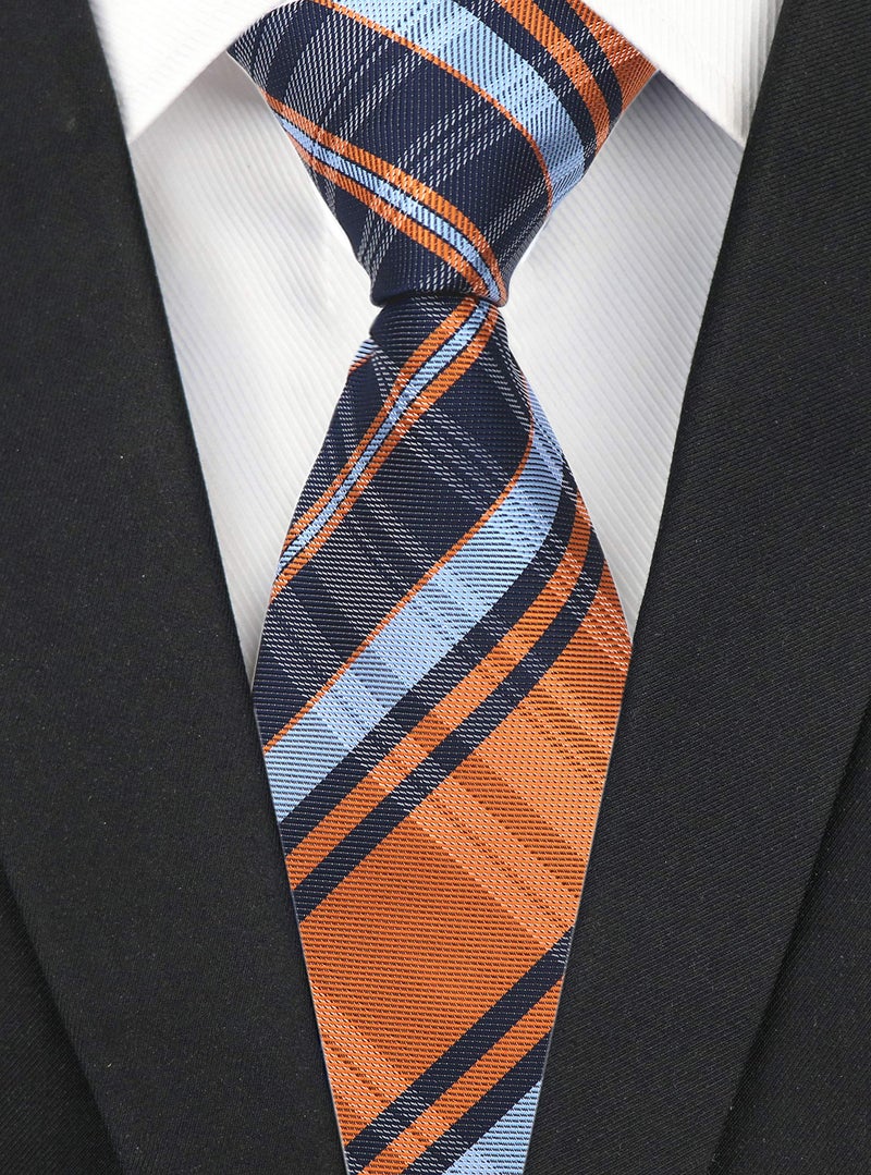 Secdtie Lot 6 Pcs Mens Ties Tartan Checks Jacquard Woven Silk Tie Long Formal Necktie, Light Blue and White, Yellow Blue, Grey Blue, Blue Orange, Blue, Grey Black - Image 4