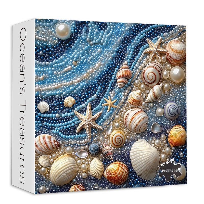 PICKFORU Beach 1000 Piece Puzzles for Adults PICKFORU Mosaic Gradient Sea Jigsaw Puzzles Jewel Seashells Challenging Hard Unique Pearl Shell Ocean Theme as House Decor - Image 3