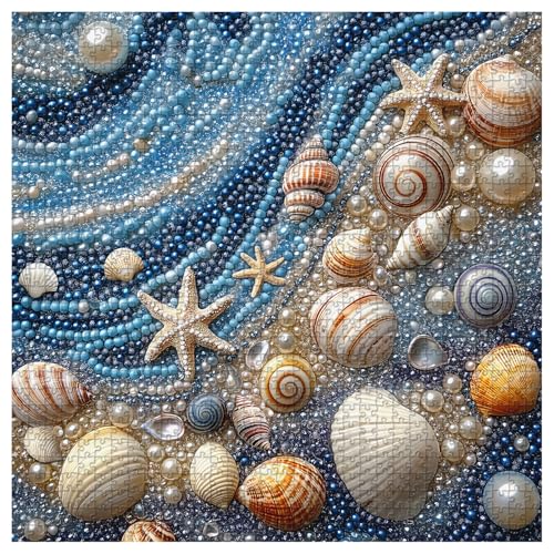 PICKFORU Beach 1000 Piece Puzzles for Adults PICKFORU Mosaic Gradient Sea Jigsaw Puzzles Jewel Seashells Challenging Hard Unique Pearl Shell Ocean Theme as House Decor - Image 5