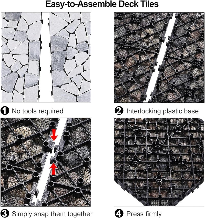 Stone Interlocking Flooring Tiles, Pebble Waterproof Patio Deck Tiles, Natural Real Stone Floor Decking Tiles for Garden Indoor Outdoor Balcony Backyard (4PCS, 30 * 30 * 2.2CM) - Image 5