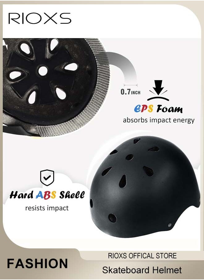 RIOXS - Skateboard Helmet for Adults and Kids Cycling Accessories Adjustable Head Circumference Safety Helmet Suitable for Bicycles Skateboards and Scooters - Image 1