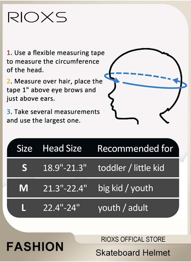 RIOXS - Skateboard Helmet for Adults and Kids Cycling Accessories Adjustable Head Circumference Safety Helmet Suitable for Bicycles Skateboards and Scooters - Image 1