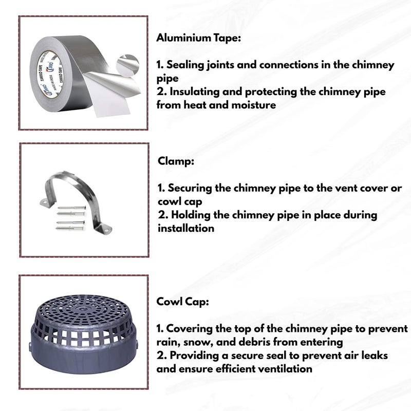 ARIK Kitchen Chimney Installation Kit Aluminium Exhaust Pipe (8 Feet) with free Cowl Cover 1 Pcs Aluminium Silver Tape 2 Mtr Roll, 2Pcs Clamps Flexible Aluminum Duct Pipe for Kitchen Chimney - Image 2