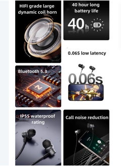 Generic Neck Bluetooth Headset Neck-hanging Wireless in-ear Sports Running New For Huawei Apple Rhythmic Blue  - Image 2