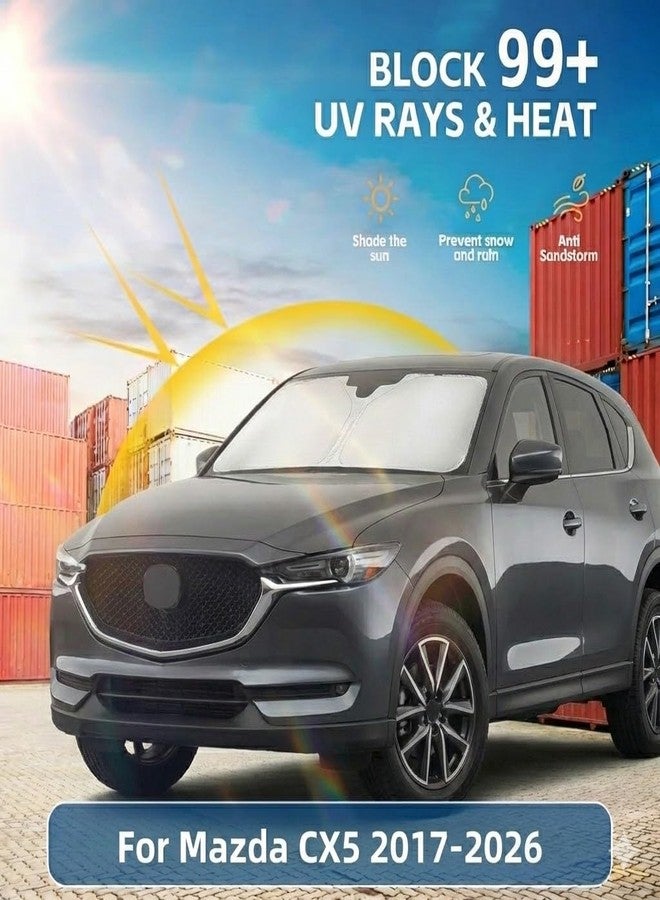 AuyNeas واقي شمس للزجاج الأمامي لمازدا CX-5 موديلات 2017-2024، طبقتان، 240T، واقي شمس أمامي مصمم خصيصًا لسيارات CX-5، سبورت، تورينج، جراند تورينج، كروس أوفر، قابل للطي، يحجب الأشعة فوق البنفسجية. - Image 2