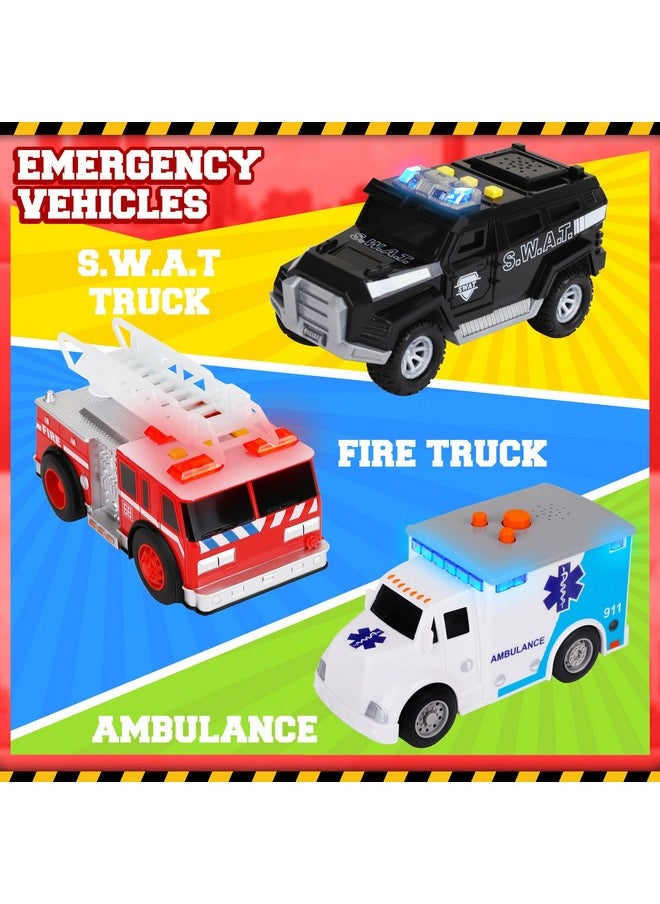 PLAYKIDIZ Toy Cars For Toddlers - 6Pcs Pull Back Cars Toys With Light And Sounds, City And Emergency Vehicles Set, Including Police Car, Fire Truck, Ambulance, School Bus, Tour Bus, Garbage Truck  - Image 3