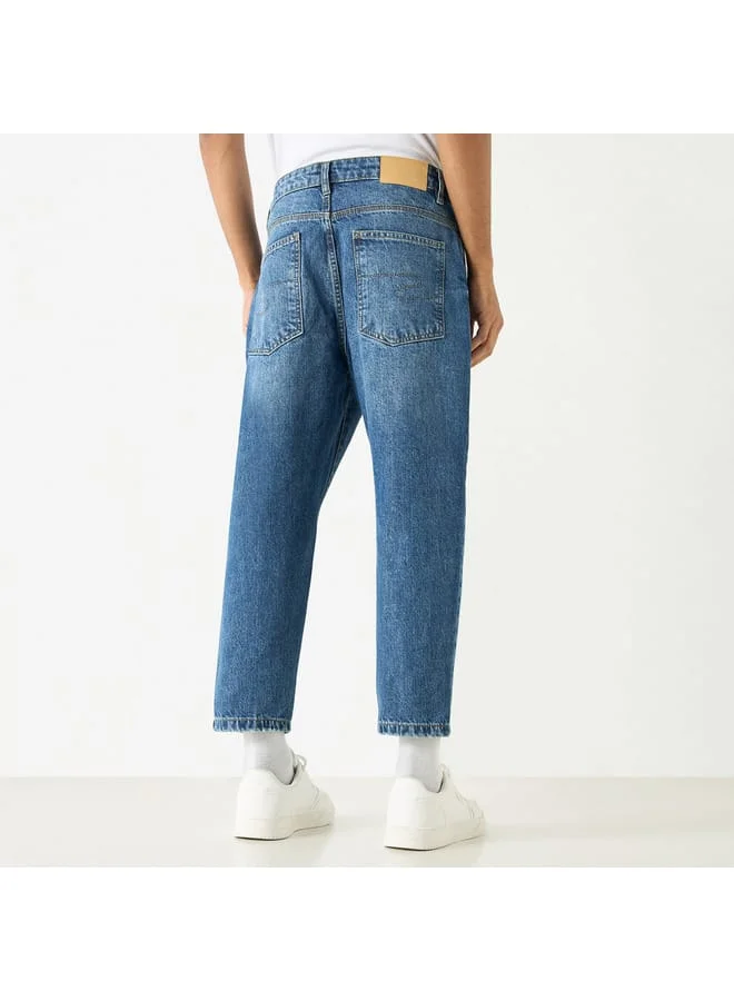Lee Cooper Lee Cooper Solid Relaxed Fit Jeans with Button Closure