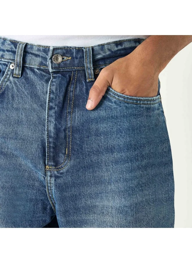 Lee Cooper Lee Cooper Solid Relaxed Fit Jeans with Button Closure
