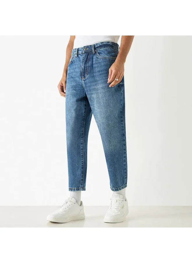 Lee Cooper Lee Cooper Solid Relaxed Fit Jeans with Button Closure