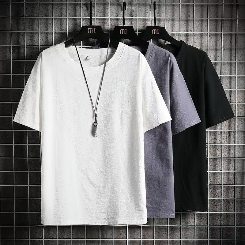 Factory Ant Ice Feeling T-Shirt Men'S Fashion Brand Trend Loose Cotton Linen Half Sleeve Solid Color T-Shirt - Image 4