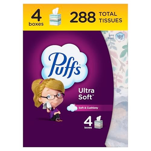 Puffs Ultra Soft Facial Tissues, 4 Mega Cube Box, 72 Facial Tissues Per Box - Image 1