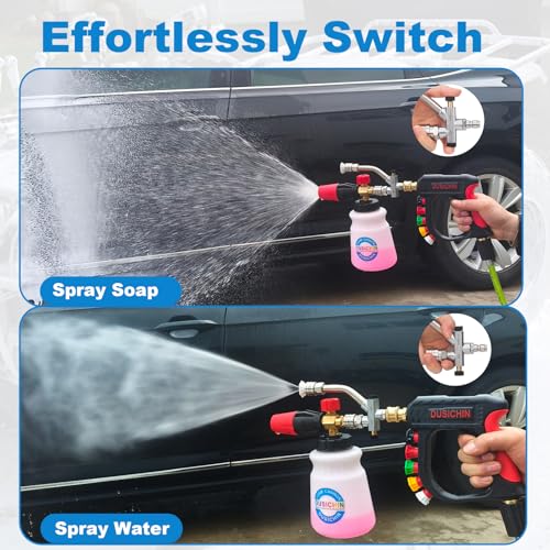DUSICHIN Pressure Washer Short Gun Foam Cannon 1/4" Quick Connector,Car Wash Foam Gun Kit Dual Connector Accessory,Double Tip Attachment For Soap Cannon with 5 Nozzle Tips DUS2501 - Image 3